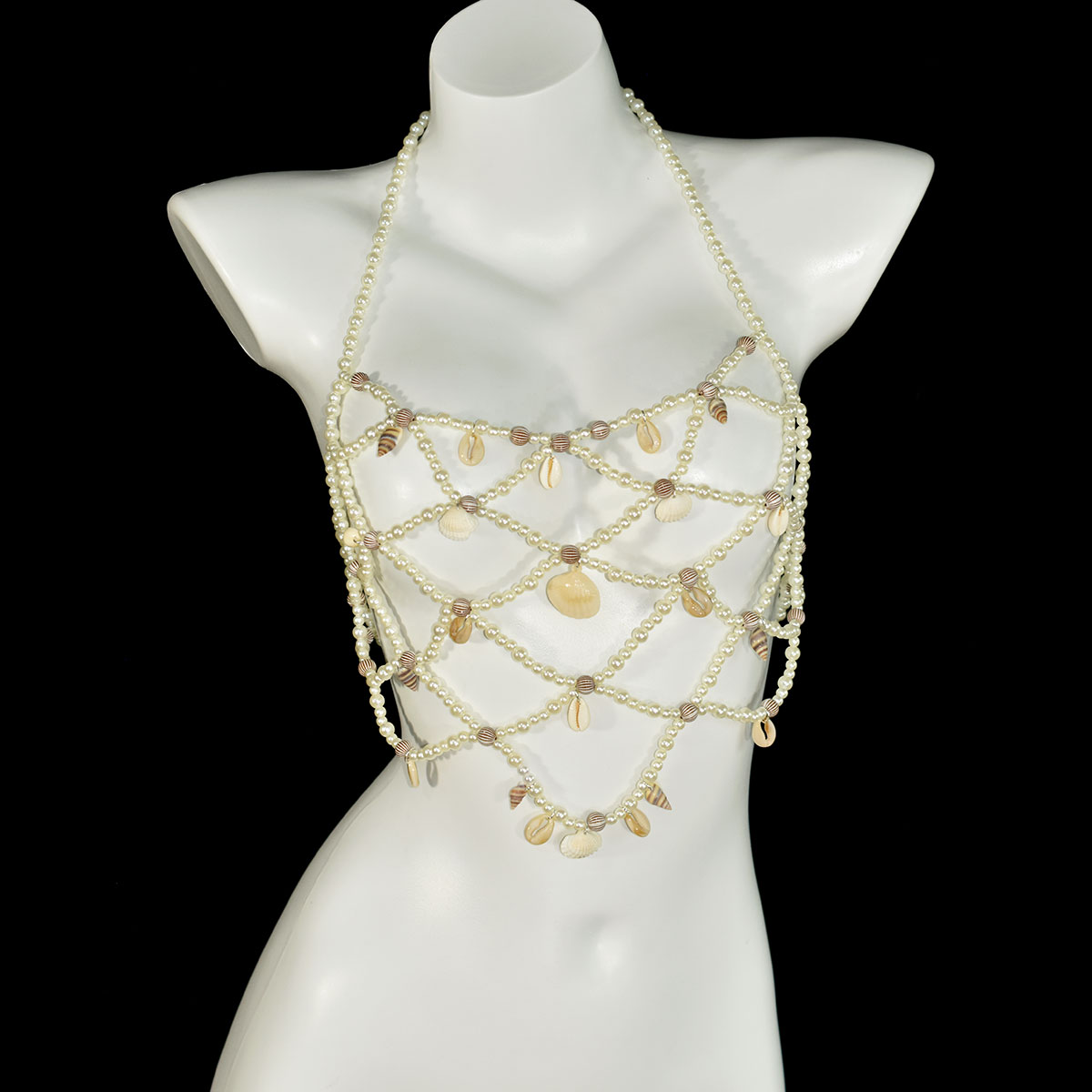 Body Jewelry Retainers - Zestaw: imitacja pereł, stanik, spódniczka, łańcuszek