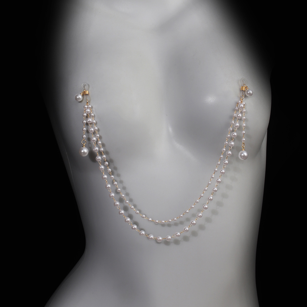 Body Jewelry Retainers - Imitacja Perłowego Łańcuszka na Biust z