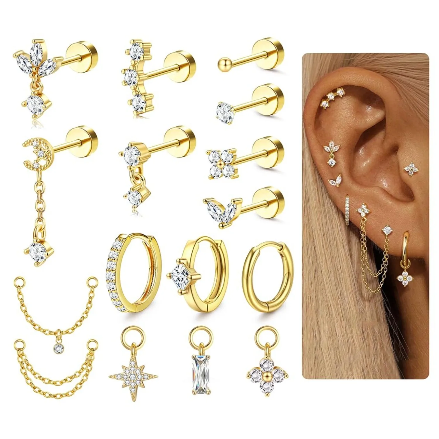 Body Jewelry Surgical Steel - Kolczyki do chrząstki dla kobiet, o